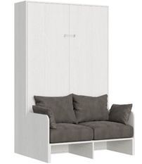 Lit escamotable vertical avec canapé frêne blanc mat 140x190 cm Kanto