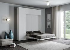 Lit escamotable 140x190 cm avec 1 colonne de rangement 2 meubles hauts bois blanc kanto