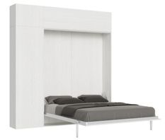 Lit escamotable 160x190 cm avec 1 colonne de rangement 2 meubles hauts bois blanc kanto