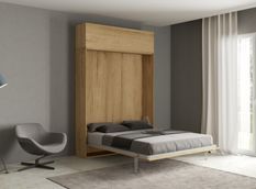 Lit escamotable 160x190 cm avec 1 meuble haut bois clair kanto