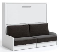 Lit escamotable autoporteur horizontal avec banquette et coffre de rangement KALIAN