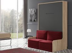 Lit escamotable autoporteur vertical 140x190 cm avec banquette en tissu Kozza