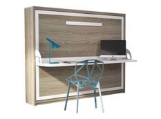 Lit escamotable avec bureau 140x190 chêne clair P 35 Kinoa