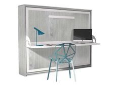 Lit escamotable avec bureau 140x190 chêne gris P 35 Kinoa