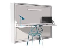 Lit escamotable avec bureau 140x190 chêne blanchi P 35 Kinoa