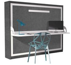 Lit escamotable avec bureau 140x190 gris ciment P 35 Kinoa