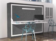 Lit escamotable avec bureau 140x190 gris ciment P 35 Kinoa