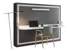 Lit escamotable avec bureau 90x190 anthracite P 35 Kinoa