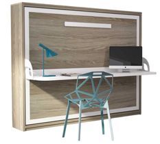 Lit escamotable avec bureau 90x190 chêne clair P 35 cm Kinoa