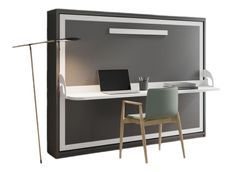 Lit escamotable avec bureau 90x200 anthracite P 35 Kinoa