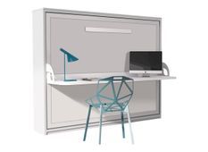 Lit escamotable avec bureau 90x200 blanc satiné P 35 Kinoa