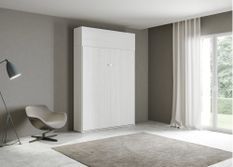 Lit escamotable vertical KANTO avec 1 colonne de rangement – Sommier inclus & ouverture assistée