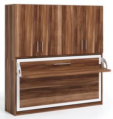 Lit escamotable horizontal 90x200 bureau et armoire 4 portes Spako