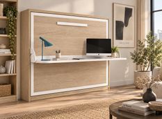 Lit escamotable horizontal avec bureau ANGELINA - Ouverture automatique assistée