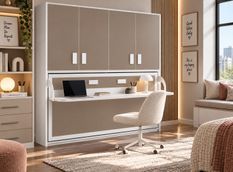 Lit escamotable horizontal avec bureau et armoire MIKO - Profondeur 34,5 cm