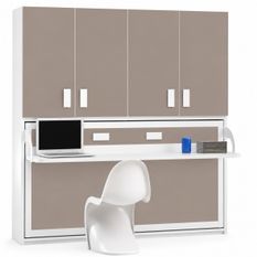 Lit escamotable horizontal avec bureau et armoire MIKO - Profondeur 34,5 cm
