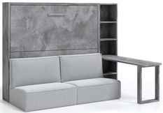 Lit escamotable horizontal avec canapé etagere et bureau Prolok 140x190