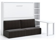Lit escamotable horizontal avec canapé etagere et bureau Prolok 140x200