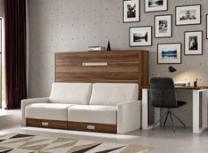 Lit escamotable horizontal avec canapé & rangements VETAL – Sommier inclus & ouverture assistée