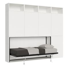 Lit escamotable horizontal blanc Bounto 85x185 cm avec rangement et bibliothèque composition B