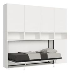 Lit escamotable horizontal blanc Bounto 85x185 cm avec rangement et bibliothèque composition C
