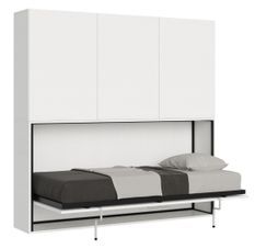 Lit escamotable horizontal blanc Bounto 85x185 cm avec rangement et bibliothèque composition D