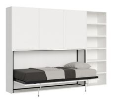 Lit escamotable horizontal blanc Bounto 85x185 cm avec rangement et bibliothèque composition G