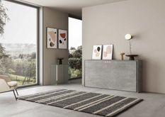 Lit escamotable horizontal bois gris ciment kanto 85x185 cm