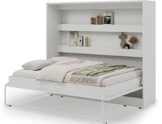 Lit escamotable horizontal DIVO – Armoire lit 2 places avec étagères de rangement intégrées