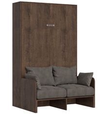 Lit escamotable vertical avec canapé bois noyer 120x190 cm Kanto