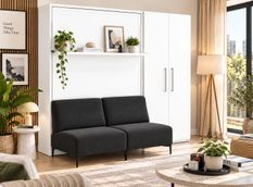 Lit escamotable vertical avec canapé, étagère automatique & armoire de rangement MARKO – Haut de gamme