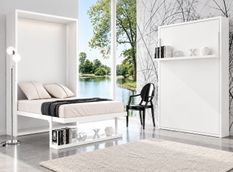 Lit escamotable vertical avec étagère ouverture synchronisée HABITAT – Sommier inclus & ouverture assistée - Usage intensif