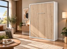Lit escamotable vertical avec étagères intérieures PAOLA – Sommier inclus & ouverture assistée