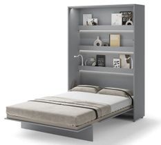 Lit escamotable vertical avec étagères NOBY - Sommier à lattes en bois