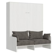 Lit escamotable vertical blanc avec canapé tissu Bounto 160x190 cm - 32 coloris de tissu