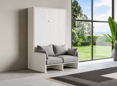 Lit escamotable vertical blanc avec canapé tissu Bounto 160x190 cm - 32 coloris de tissu