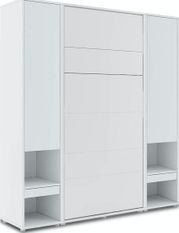 Lit escamotable vertical blanc mat avec 2 armoires de rangement Noby
