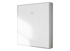 Lit escamotable vertical frêne blanc et porte blanche kanto 160x190 cm