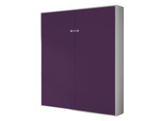 Lit escamotable vertical frêne blanc et porte violet kanto 160x190 cm