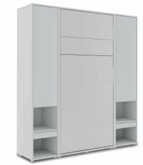Lit escamotable vertical gris mat avec 2 armoires de rangement Noby