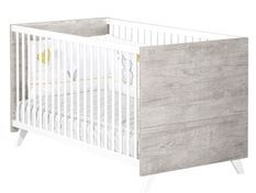 Lit évolutif 70x140 cm bois laqué blanc et gris Scandi