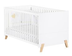 Lit évolutif 70x140 cm bois laqué blanc et pieds hêtre clair Joy