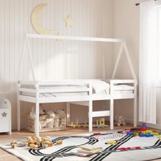 Lit haut avec toit blanc 90x200 cm bois de pin massif