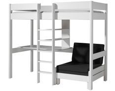 Lit Mezzanine 90x200 avec sommier inclus et fauteuil convertible PIKO – Blanc