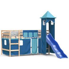 Lit mezzanine enfants avec tour bleu 80x200cm bois pin massif