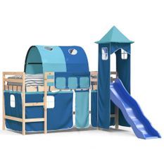 Lit mezzanine enfants avec tour bleu 80x200cm bois pin massif