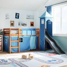 Lit mezzanine enfants avec tour bleu 80x200cm bois pin massif