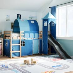 Lit mezzanine enfants avec tour bleu 90x190 cm bois pin massif