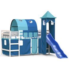 Lit mezzanine enfants avec tour bleu 90x200 cm bois pin massif