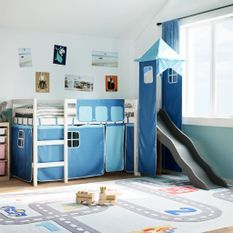 Lit mezzanine enfants avec tour bleu 90x200 cm bois pin massif